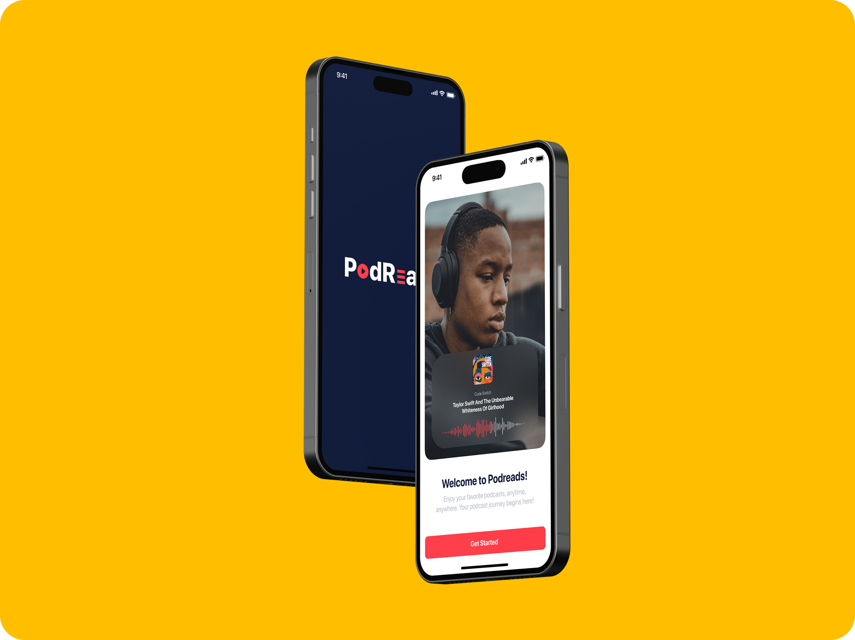 PodReads splash screen and welcome screen