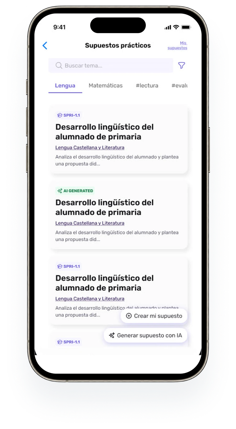 EduOpos case library on an iPhone