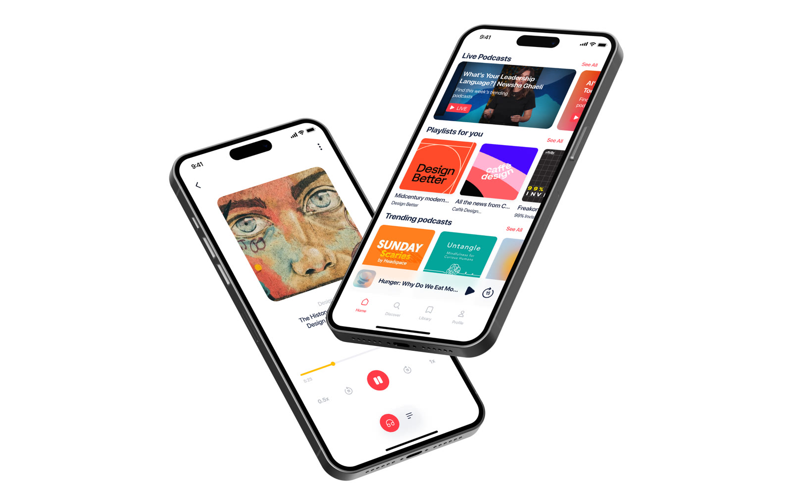 PodReads — podcast app screens